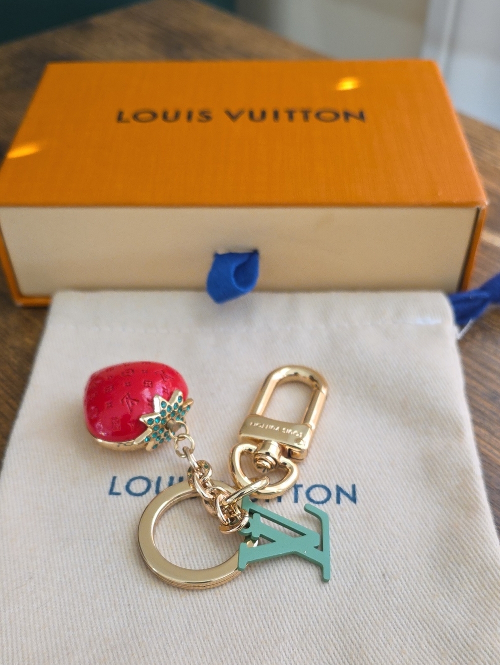 EUC Louis Vuitton strawberry Keychain bag charm